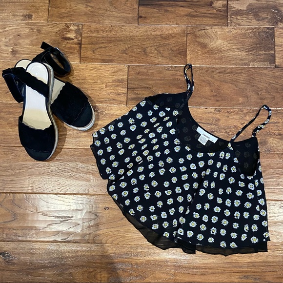 Sans Souci Black Crop Top with Daisies, M - Picture 5 of 9
